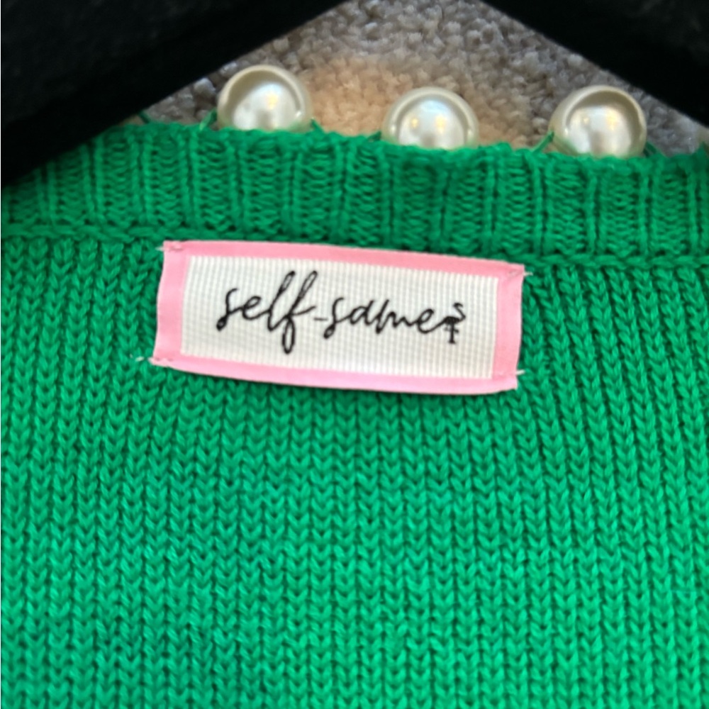 Green Cardigan Sweater with Pearl Accents - Picture 2 of 7